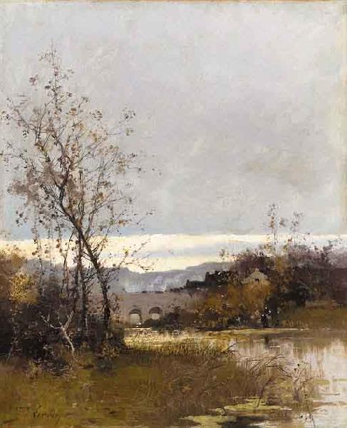 Eugene Galien-Laloue On the riverbank Norge oil painting art